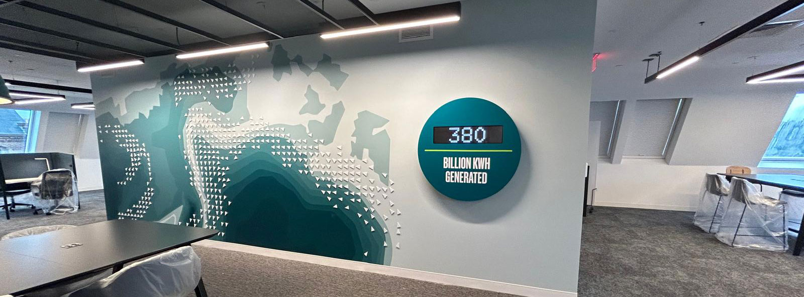 Custom wall mural in a Boston wind energy office